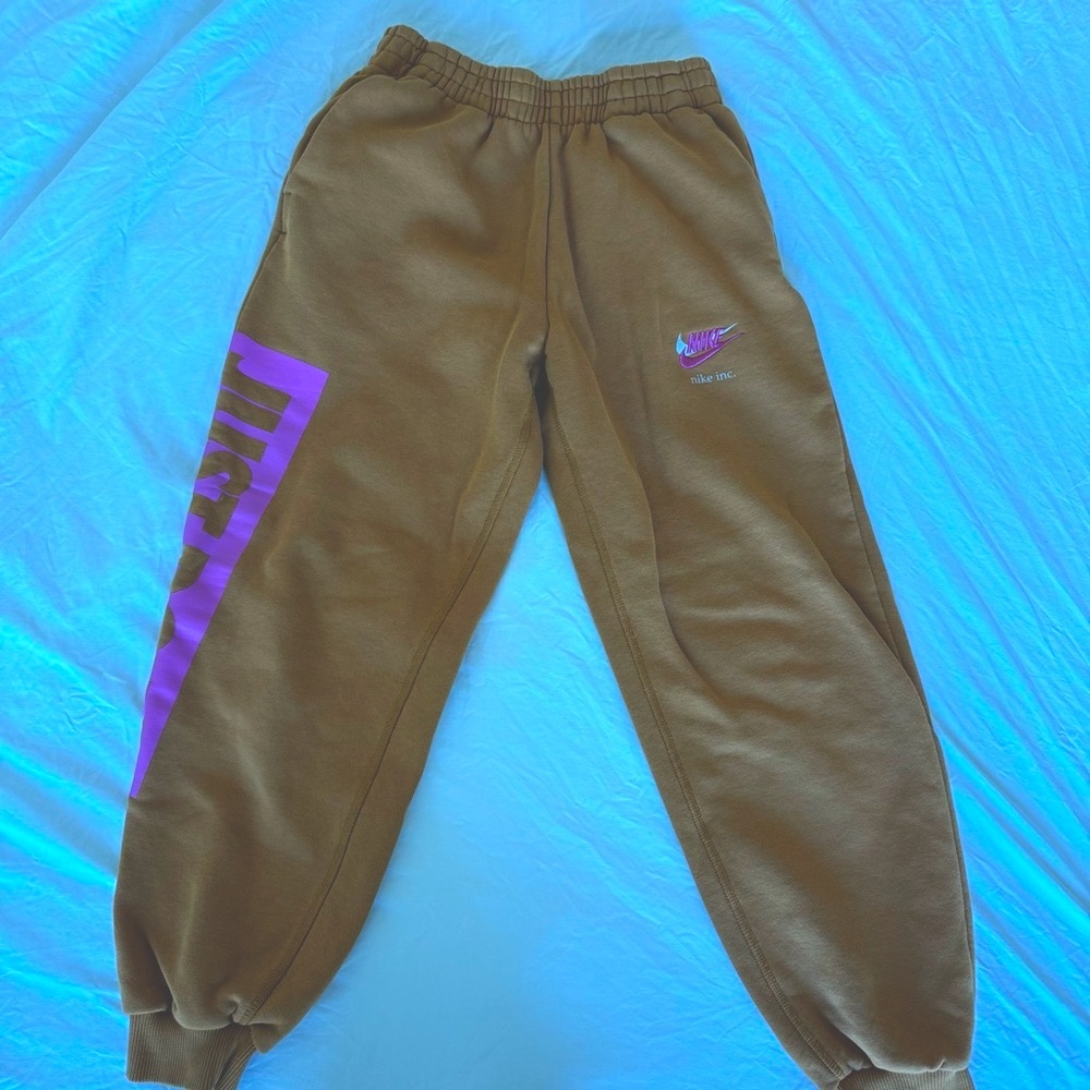 Nike Kids Mustard Joggers with Purple Accents